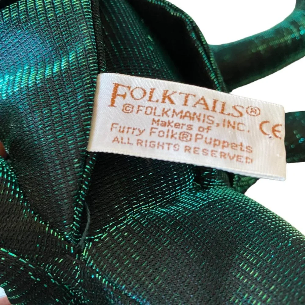 Folkmanis chameleon hand puppet iridescent‎ green lizard Folktails 15.5